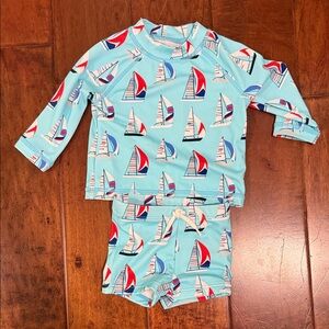 Janie and Jack Sailboat Rashguard Set - Light Blue and Red; 3-6 months; NWOT